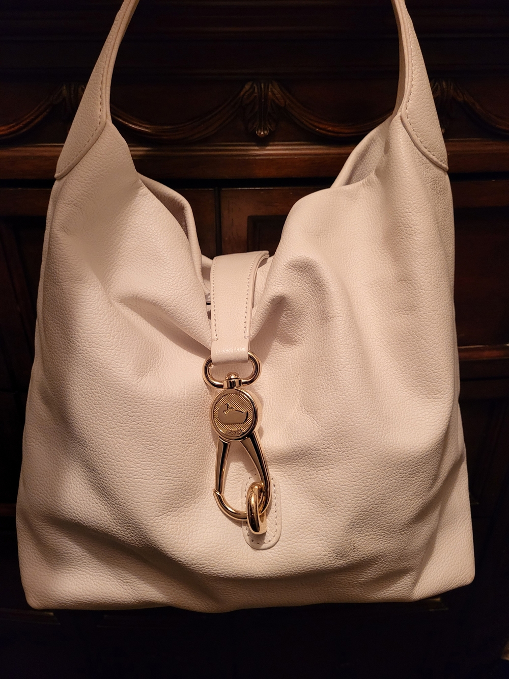 Classic Ivory Leather Hobo Bag with Gold Hardware